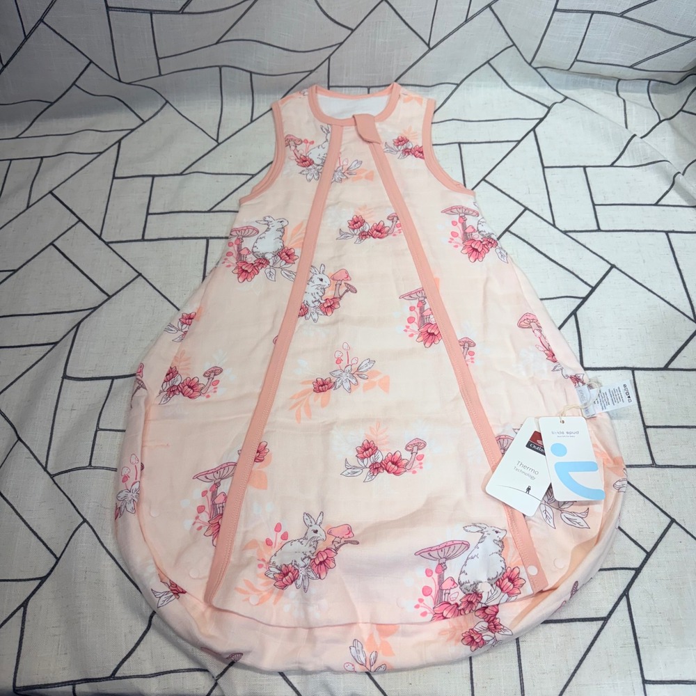 Little Spud Baby Sleep Sack S Peach Bunny Mushroom Bamboo Organic Cotton LSS01a